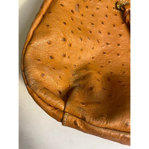 Dooney & Bourke Brown Ostrich Leather Shoulder Bag Large Boho Hobo Caramel - Picture 3 of 15